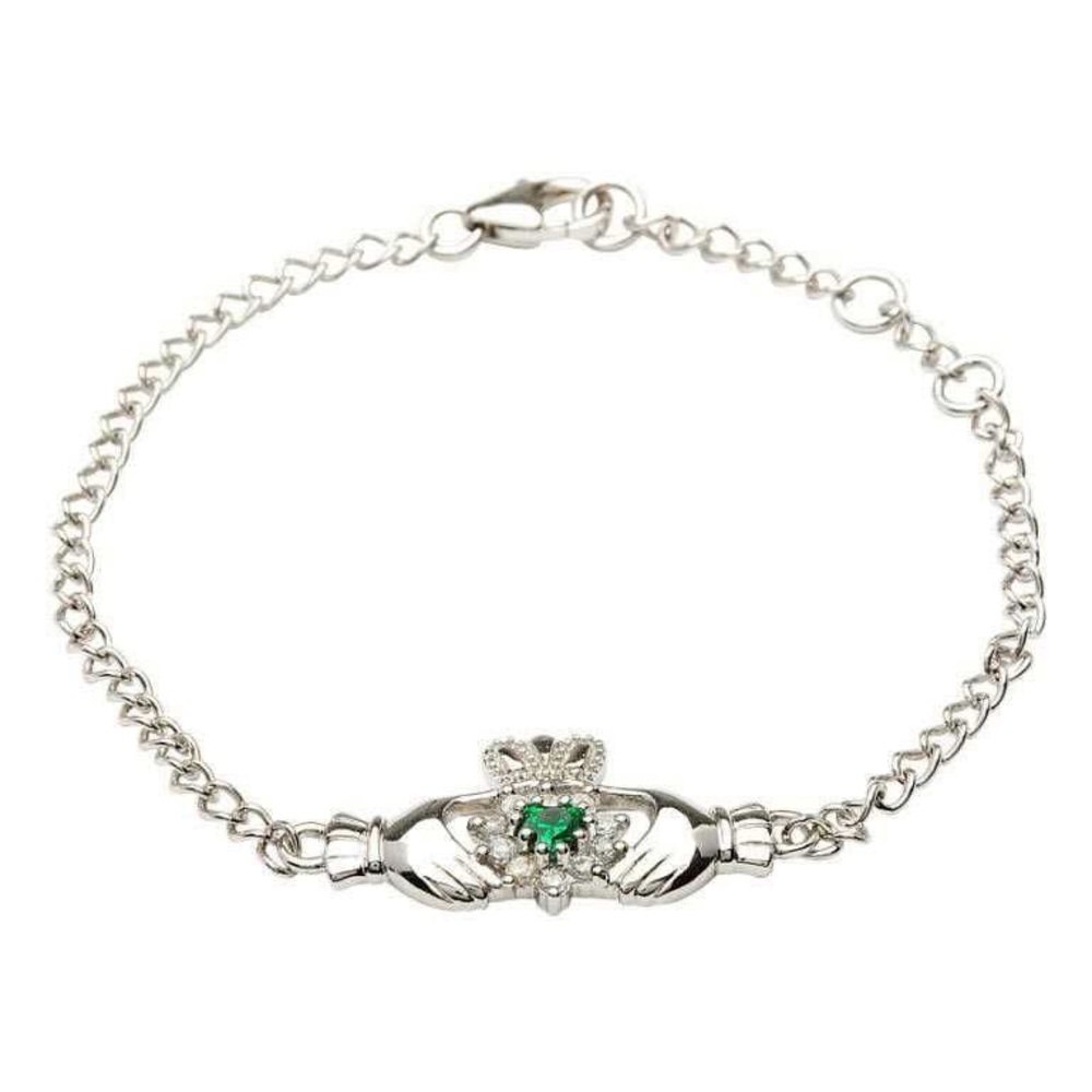 Irish Silver Claddagh Stone Set Bracelet
